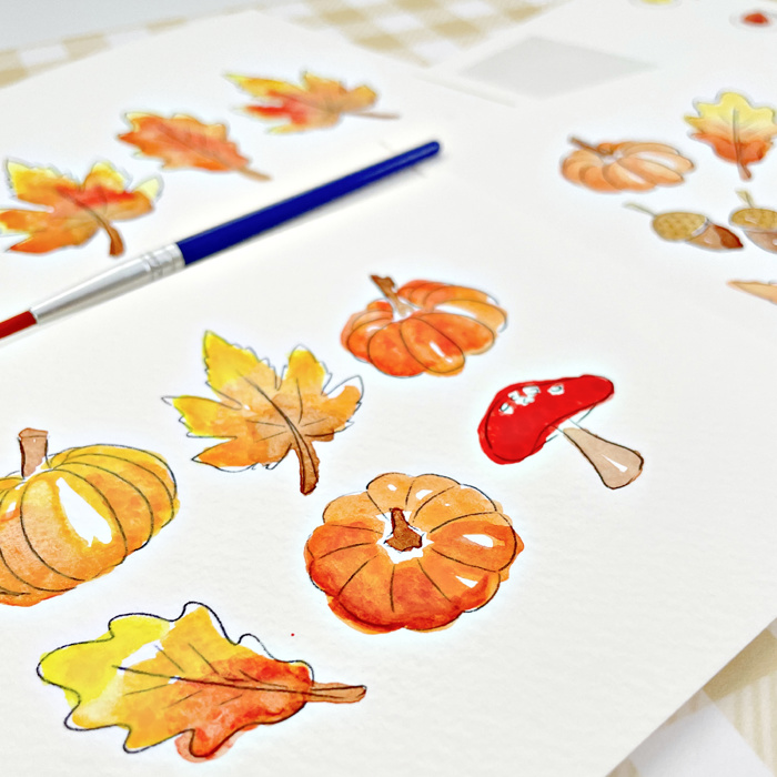 Fall Mini Watercolor Paint Kit | 3 Pre-Sketched Autumn Art Set with Paints & Brush