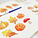  Fall Mini Watercolor Paint Kit | 3 Pre-Sketched Autumn Art Set with Paints & Brush