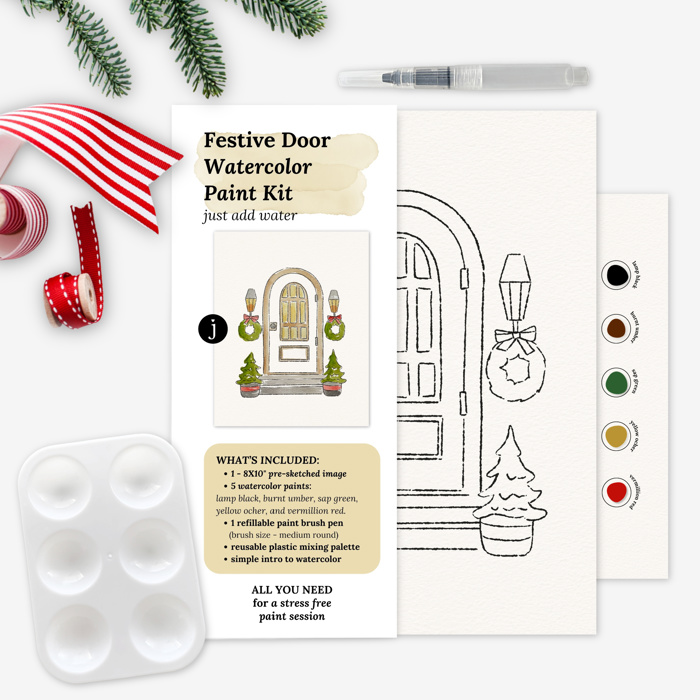 Festive Door Watercolor Paint Kit | Pre Sketched Art Kits in Bulk for Paint Party 