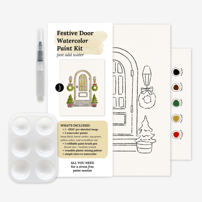 Festive Door Watercolor Paint Kit | Pre Sketched Art Kits in Bulk for Paint Party 