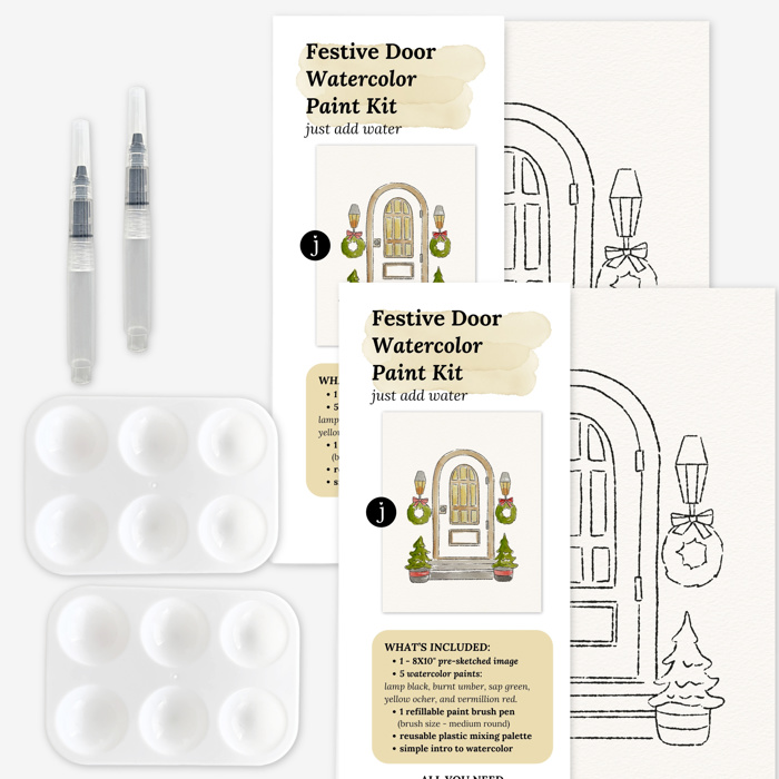 Festive Door Watercolor Paint Kit | Pre Sketched Art Kits in Bulk for Paint Party 