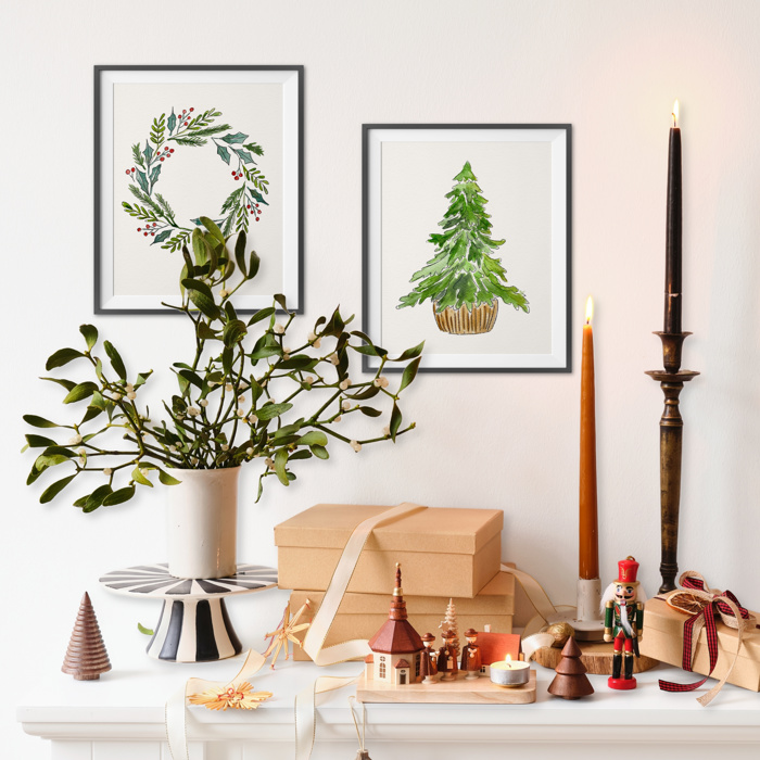 You Pick Winter Holiday Watercolor Kits 11 Options | Pre-Sketched Christmas Art Sets