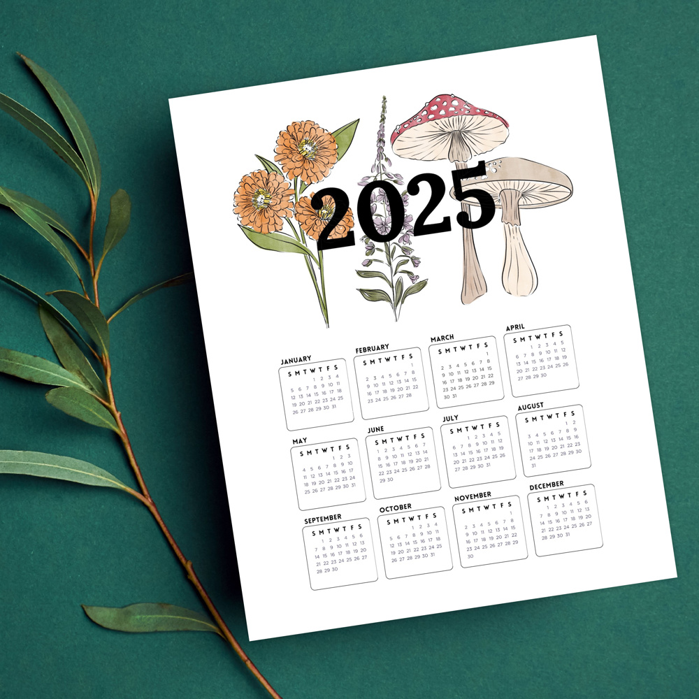 2025 At A Glance Calendar Prints | 12 Floral Options