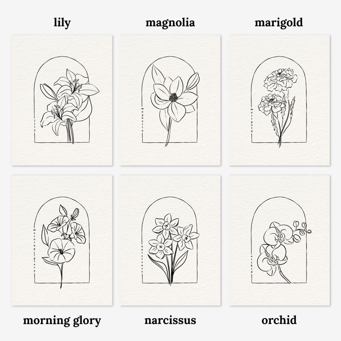 3 Pk All In One Watercolor Paint Kit | 8X10" Floral Outline 45 Options