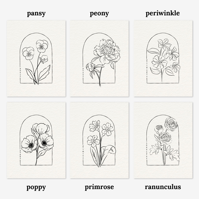 3 Pk All In One Watercolor Paint Kit | 8X10" Floral Outline 45 Options