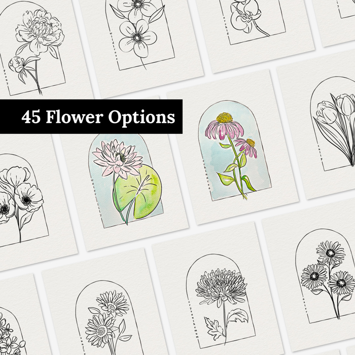 3 Pk All In One Watercolor Paint Kit | 8X10" Floral Outline 45 Options