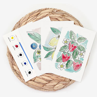 Fruit Watercolor Paint Kit | 3 Sketches, Brush & Palette