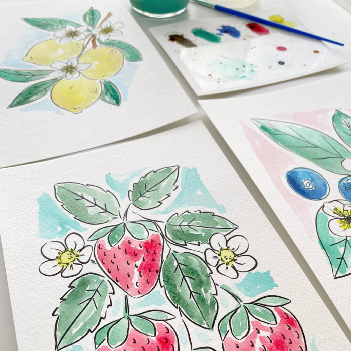 Fruit Watercolor Paint Kit | 3 Sketches, Brush & Palette