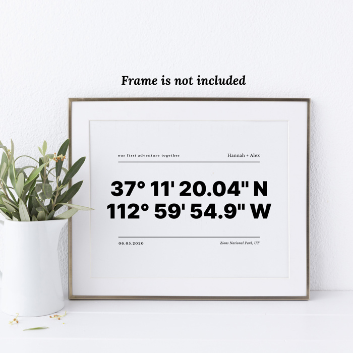 Personalized GPS Print | Custom Location Gift for Couples Wedding Special Occasion Memorial 