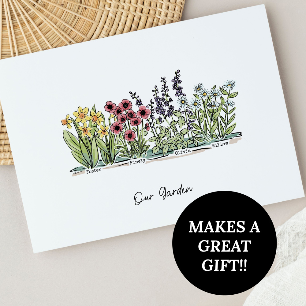 Birth Flower Garden Art Print | Up to 12 Flowers