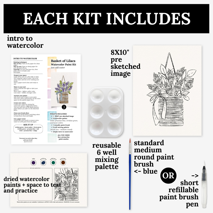 Basket of Lilacs Watercolor Paint Kit | All In One Art Set