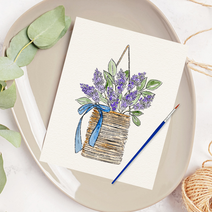 Basket of Lilacs Watercolor Paint Kit | All In One Art Set