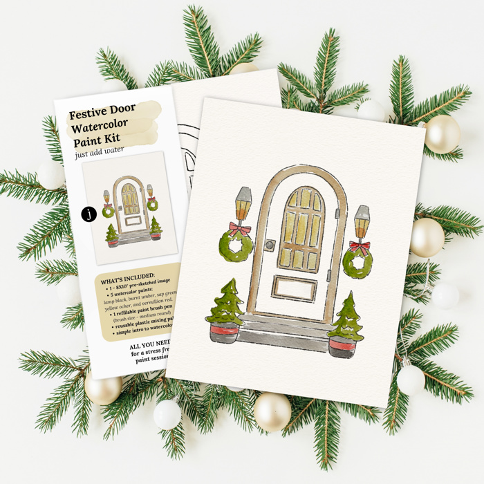 Festive Door Watercolor Paint Kit | Pre Sketched Art Kits in Bulk for Paint Party 