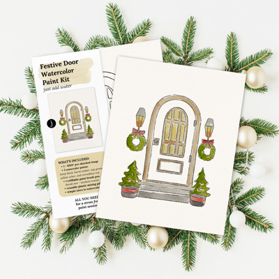 Festive Door Watercolor Paint Kit | Pre Sketched Art Kits in Bulk for Paint Party 