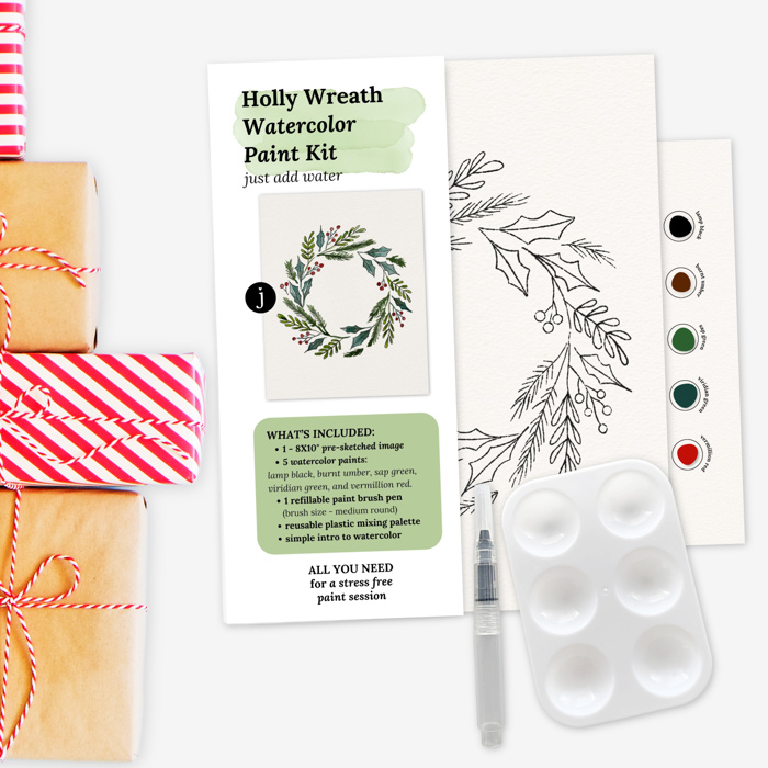 Holly Wreath Watercolor Paint Kit | Art Sets in Bulk for Paint Party