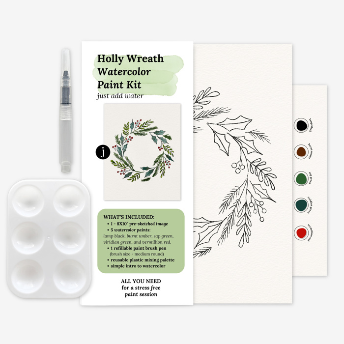 Holly Wreath Watercolor Paint Kit | Art Sets in Bulk for Paint Party