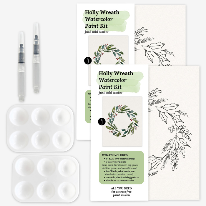 Holly Wreath Watercolor Paint Kit | Art Sets in Bulk for Paint Party