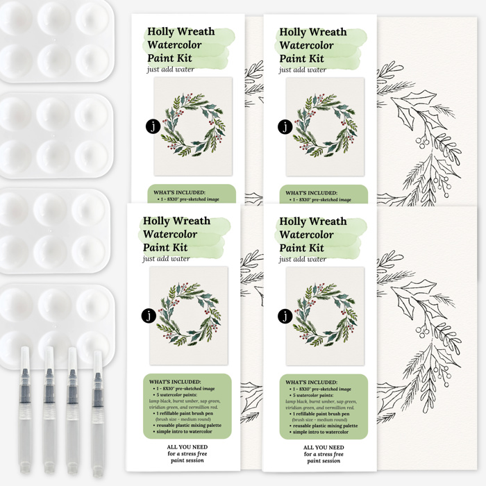 Holly Wreath Watercolor Paint Kit | Art Sets in Bulk for Paint Party