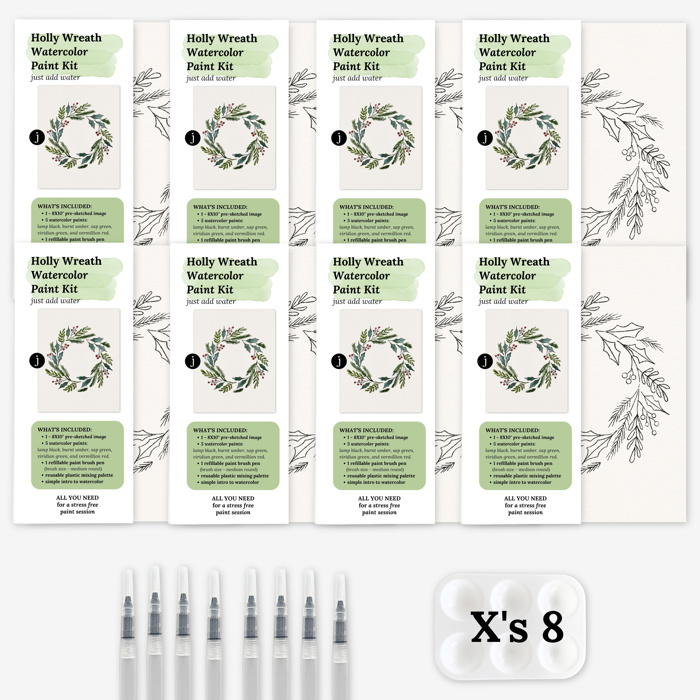 Holly Wreath Watercolor Paint Kit | Art Sets in Bulk for Paint Party