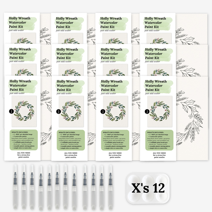 Holly Wreath Watercolor Paint Kit | Art Sets in Bulk for Paint Party