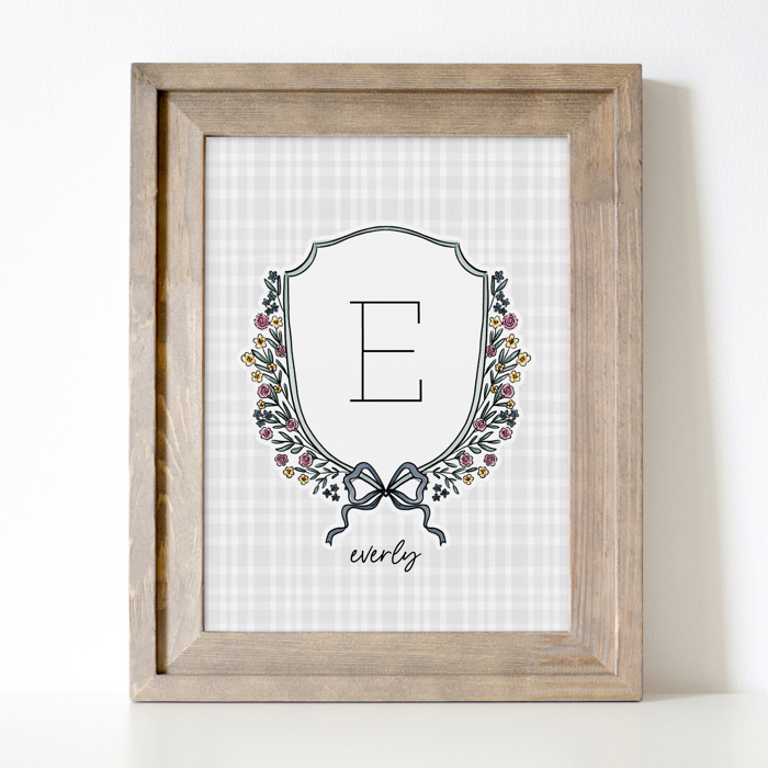 Custom Initial & Name Art Print | Personalized Monogram Wall Decor | 5 Color Options