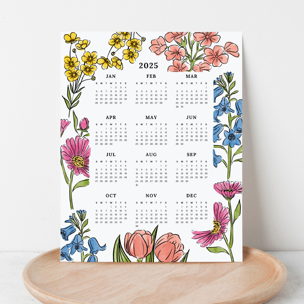 2025 At A Glance Calendar Prints | 12 Floral Options