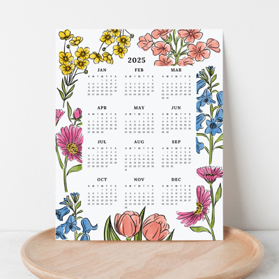 2025 At A Glance Calendar Prints | 12 Floral Options