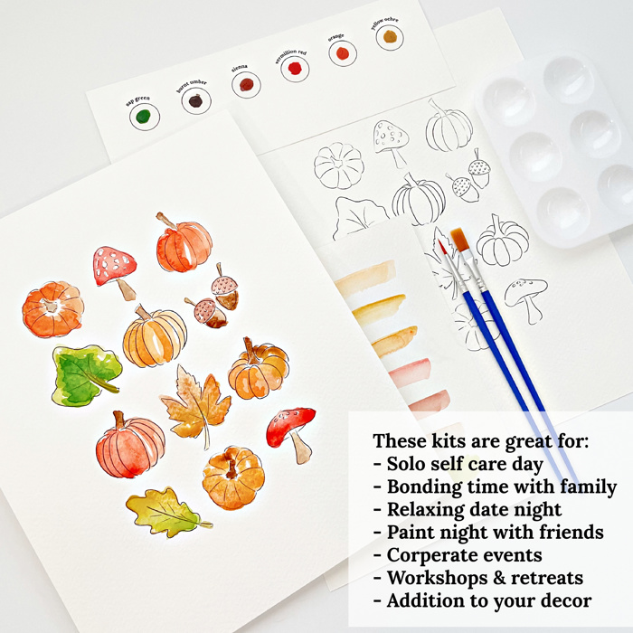 Fall Themed DIY Paint Kit | 8X10" Pre Sketched Image Brush Paints Mixing Palette, Just Add Water | Single, Couples, Group Packs for a Fun Paint Party
