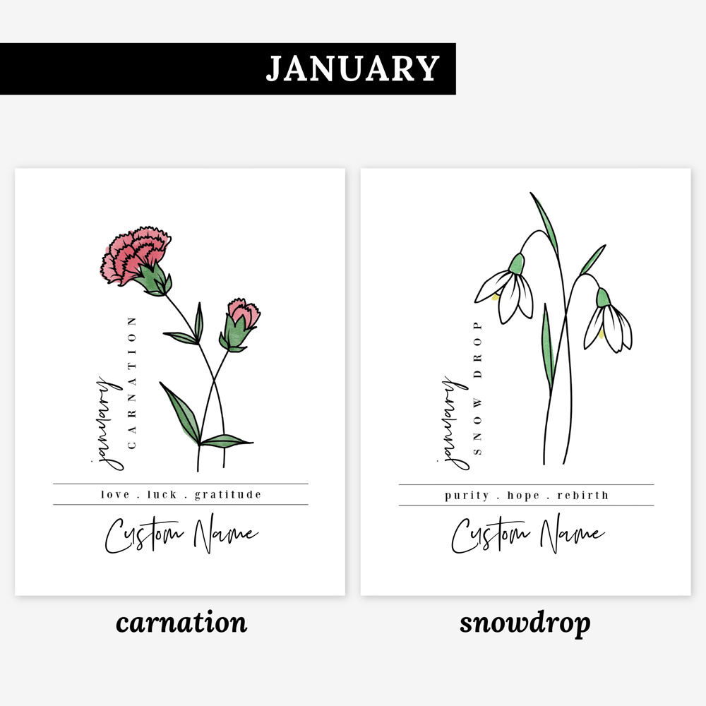 Custom Name Birth Flower Print | 27 Options