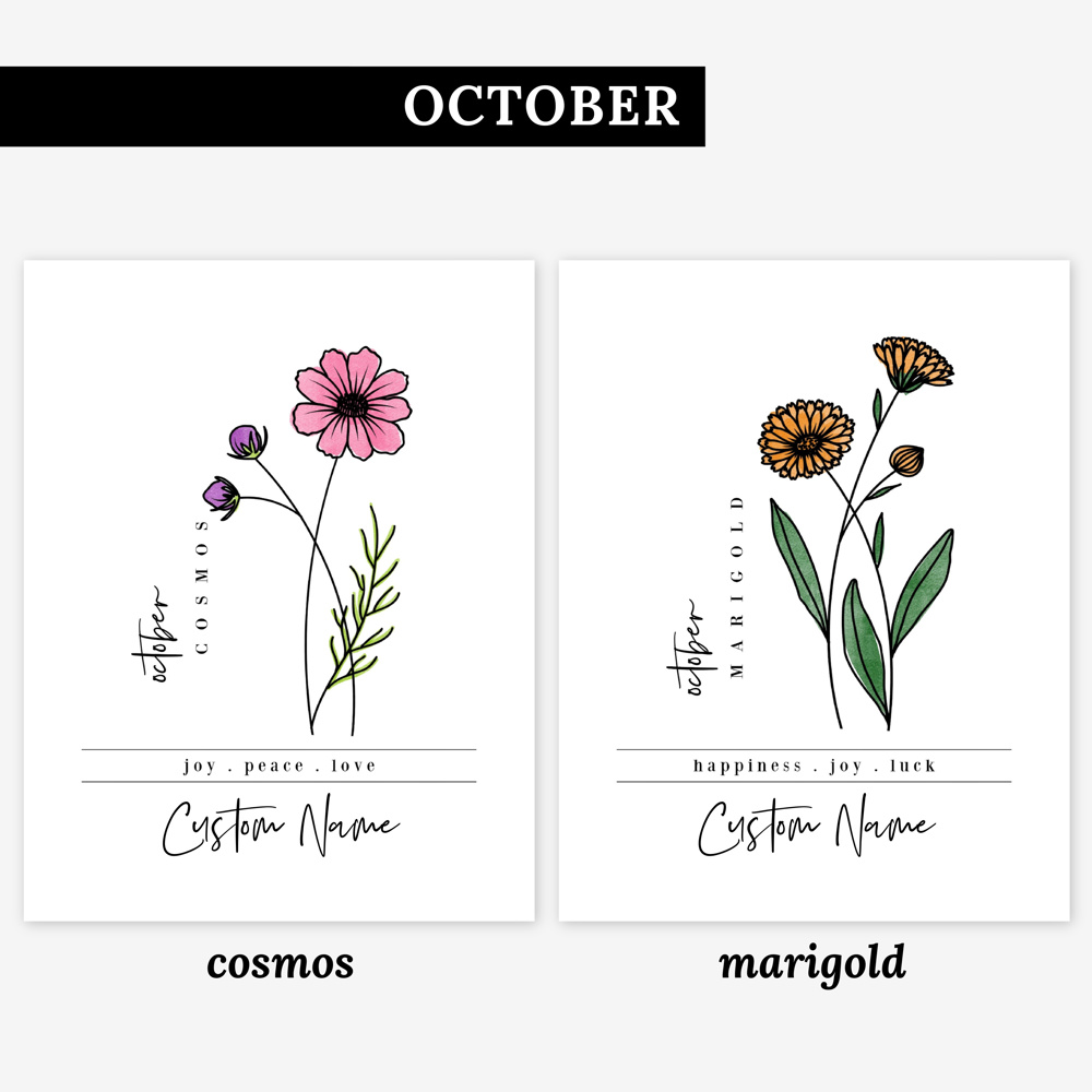 Custom Name Birth Flower Print | 27 Options