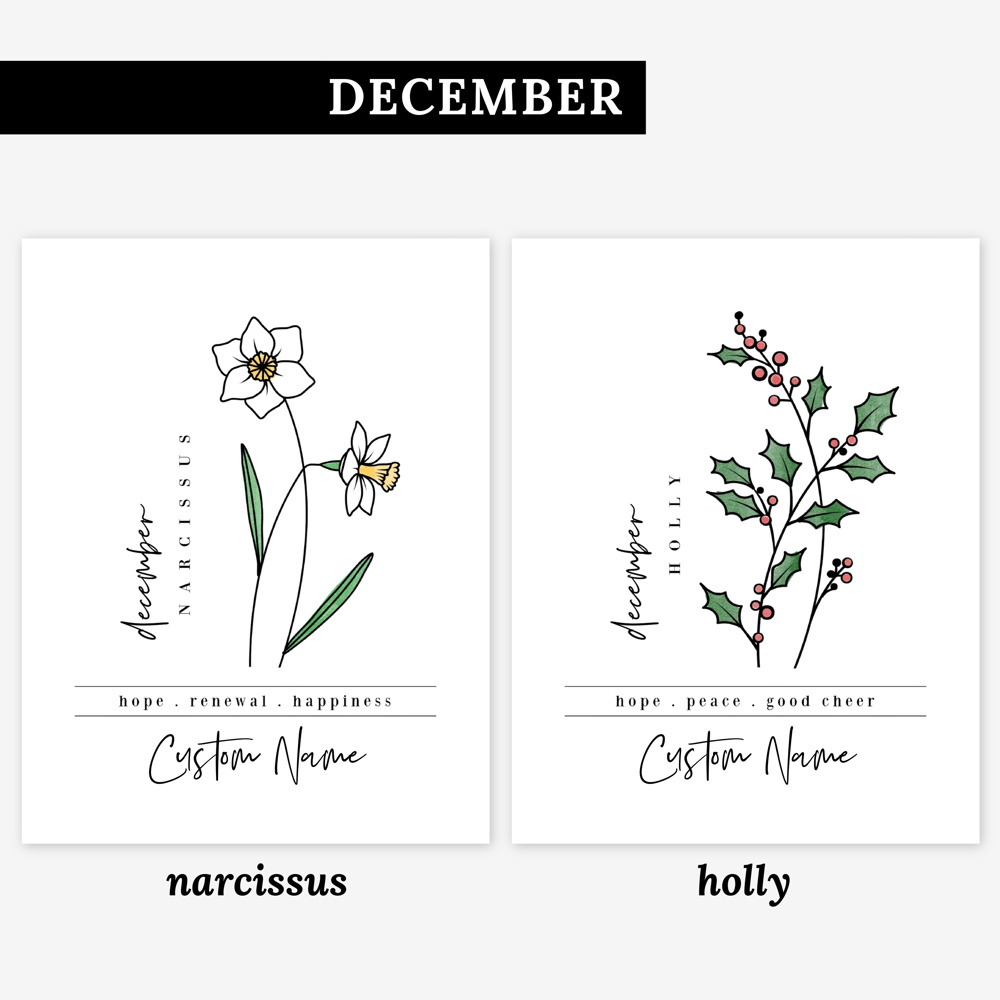 Custom Name Birth Flower Print | 27 Options