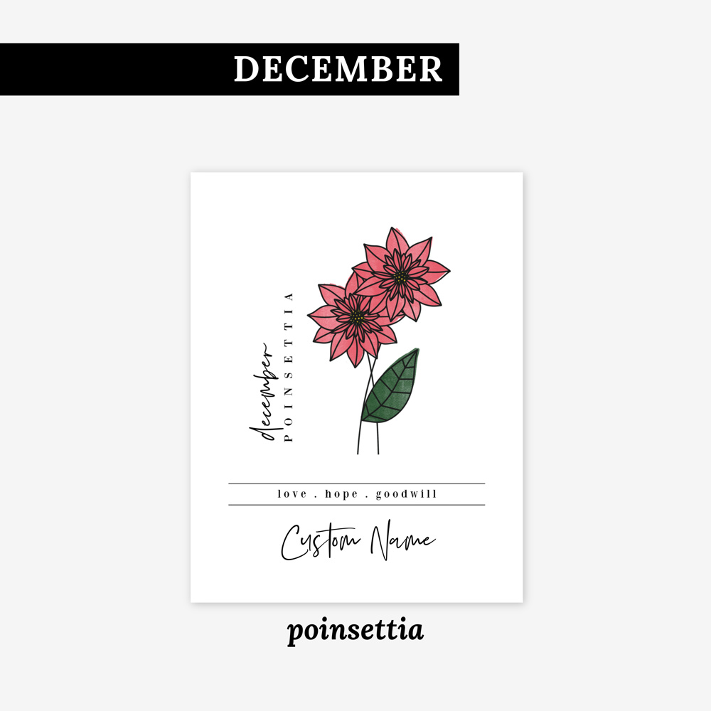 Custom Name Birth Flower Print | 27 Options