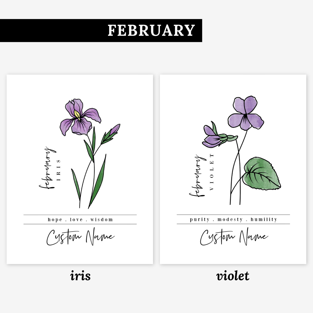 Custom Name Birth Flower Print | 27 Options