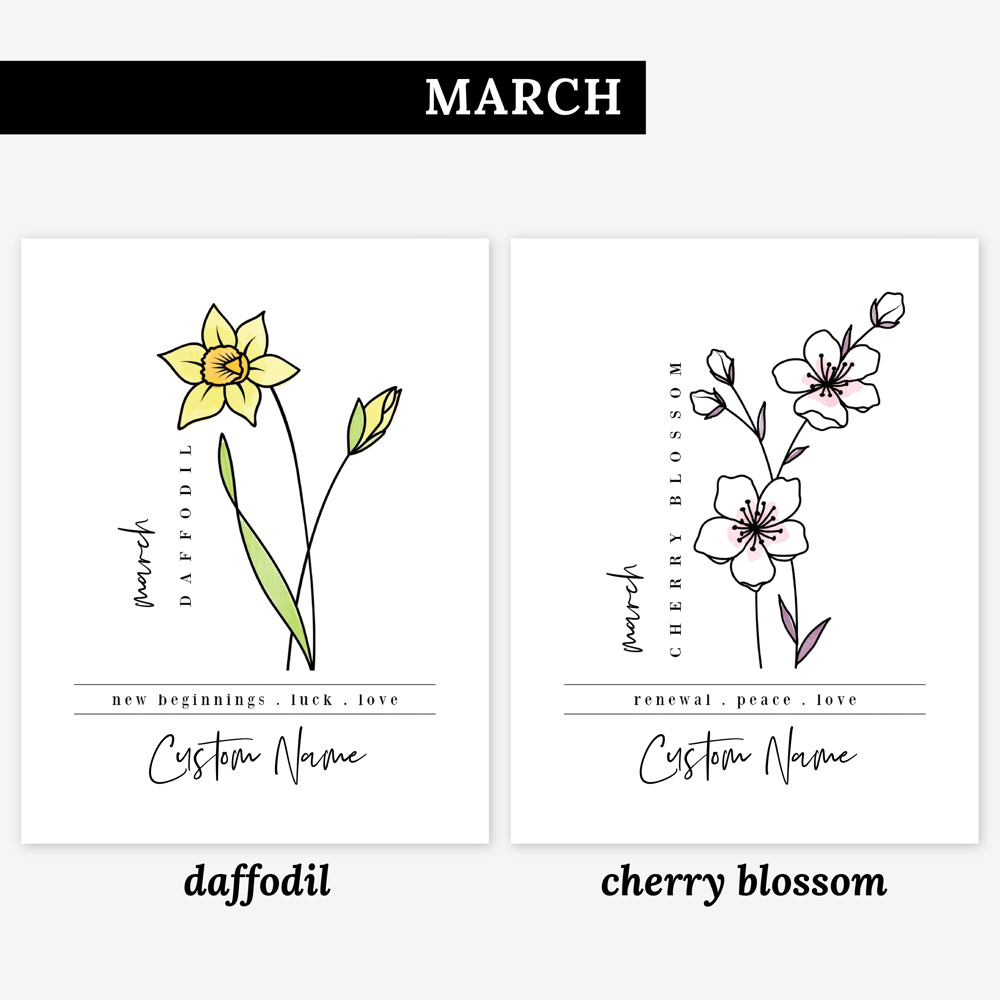 Custom Name Birth Flower Print | 27 Options