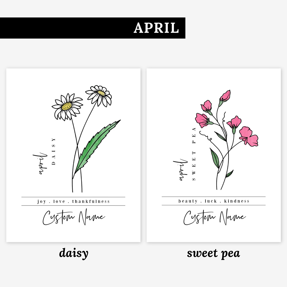 Custom Name Birth Flower Print | 27 Options