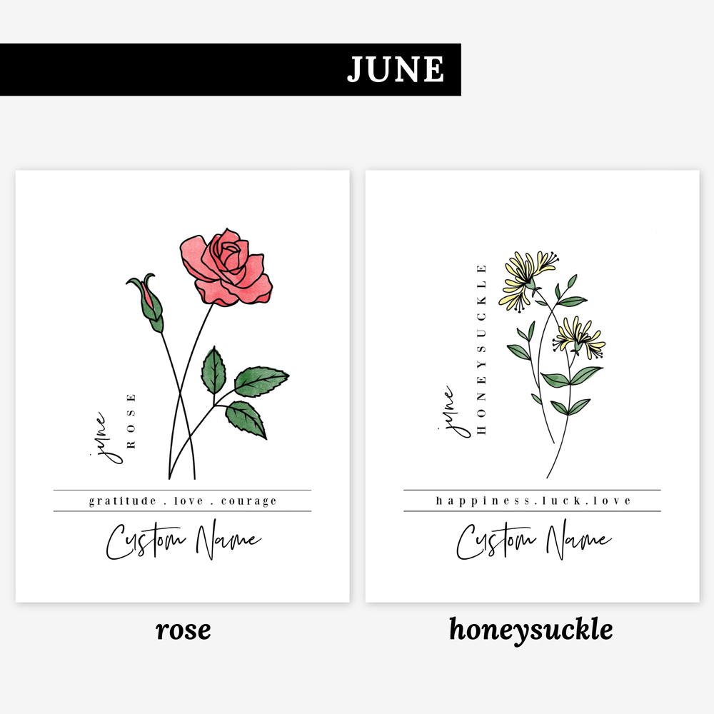 Custom Name Birth Flower Print | 27 Options