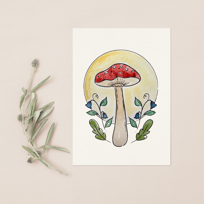 Mushroom Watercolor Paint Kit | 3 Mushroom Sketches, Brush & Palette