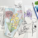  3 PK Birth Flower Bookmark Watercolor Paint Kit | Floral Outline, Brush, Palette with Vinyl Sleeves