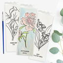  3 PK Birth Flower Bookmark Watercolor Paint Kit | Floral Outline, Brush, Palette with Vinyl Sleeves