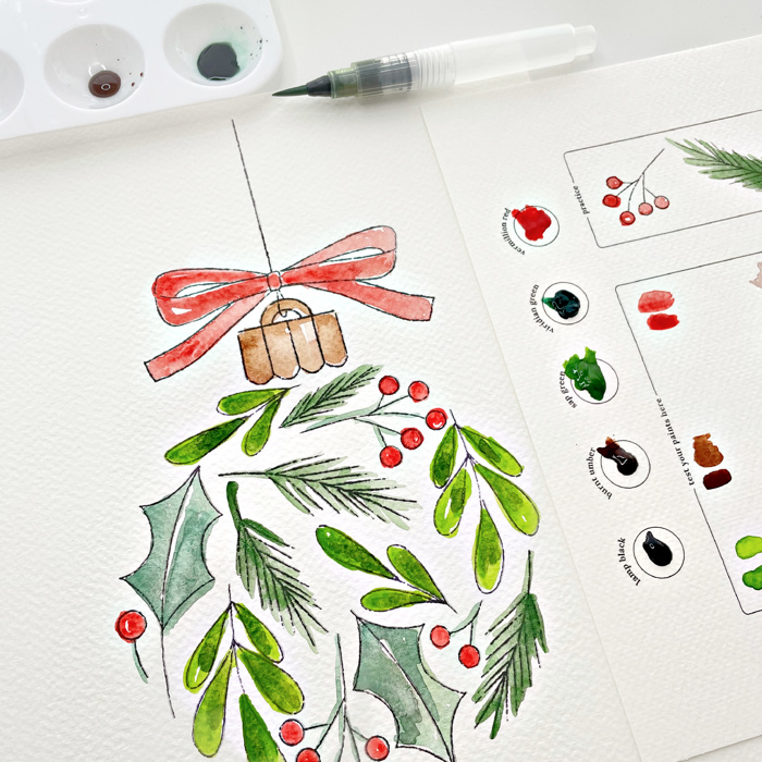 You Pick Winter Holiday Watercolor Kits 11 Options | Pre-Sketched Christmas Art Sets