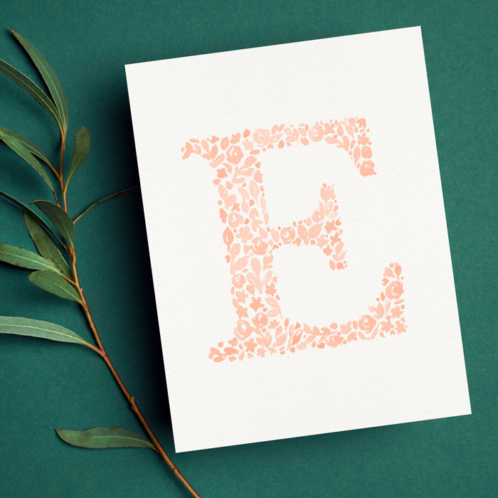 Hand Painted Wildflower Letter Art Monogram Floral Watercolor Print