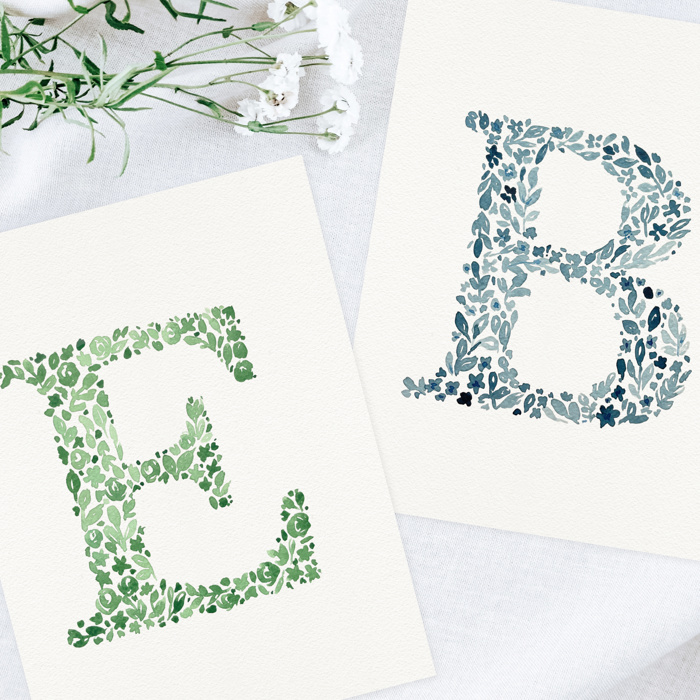 Hand Painted Wildflower Letter Art Monogram Floral Watercolor Print