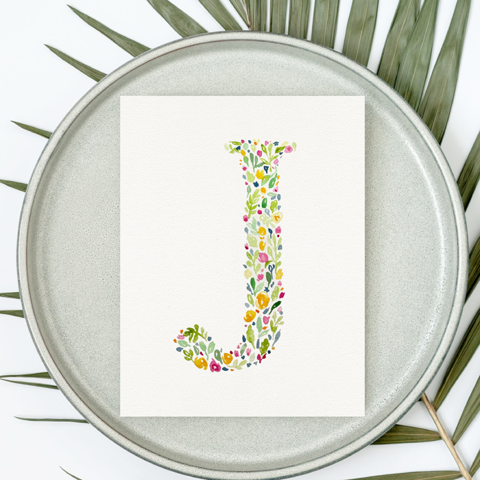 Hand Painted Wildflower Letter Art Monogram Floral Watercolor Print