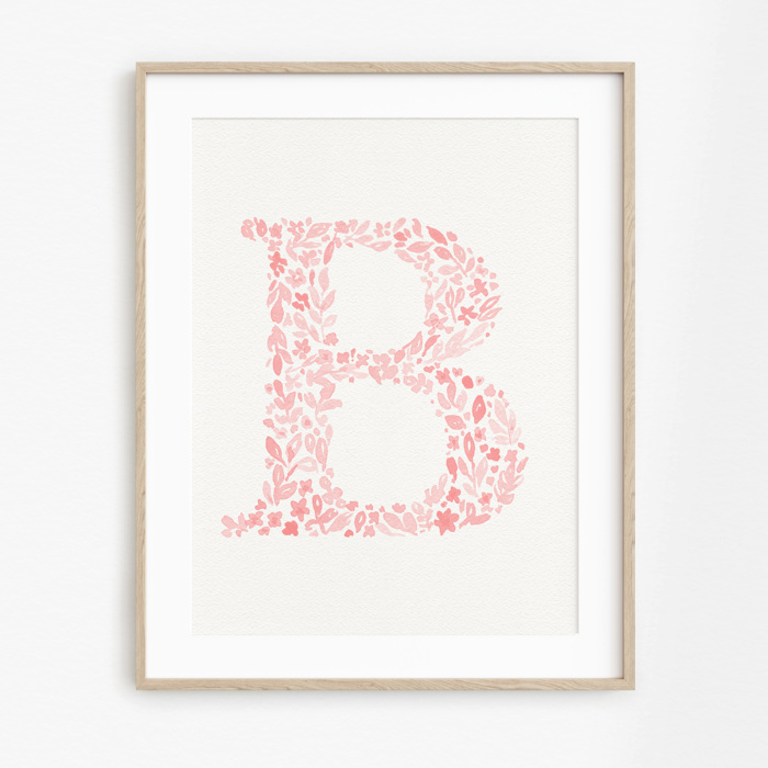 Hand Painted Wildflower Letter Art Monogram Floral Watercolor Print