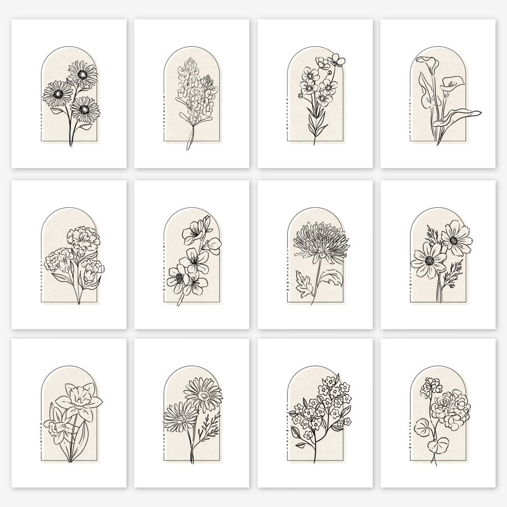 Hand Illustrated Floral Prints | 42 Flower Options