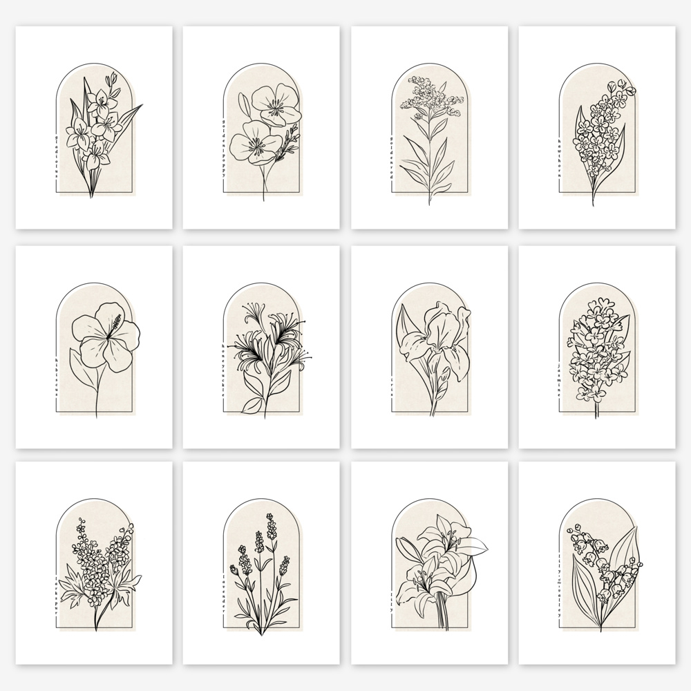 Hand Illustrated Floral Prints | 42 Flower Options