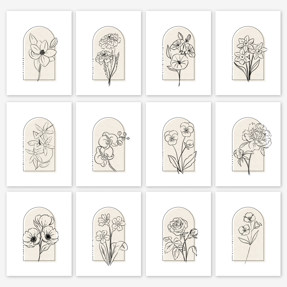 Hand Illustrated Floral Prints | 42 Flower Options