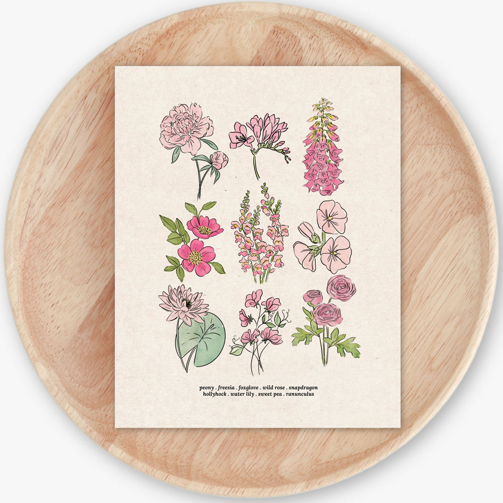 Flower Chart Art Prints | Unframed Floral Illustrations