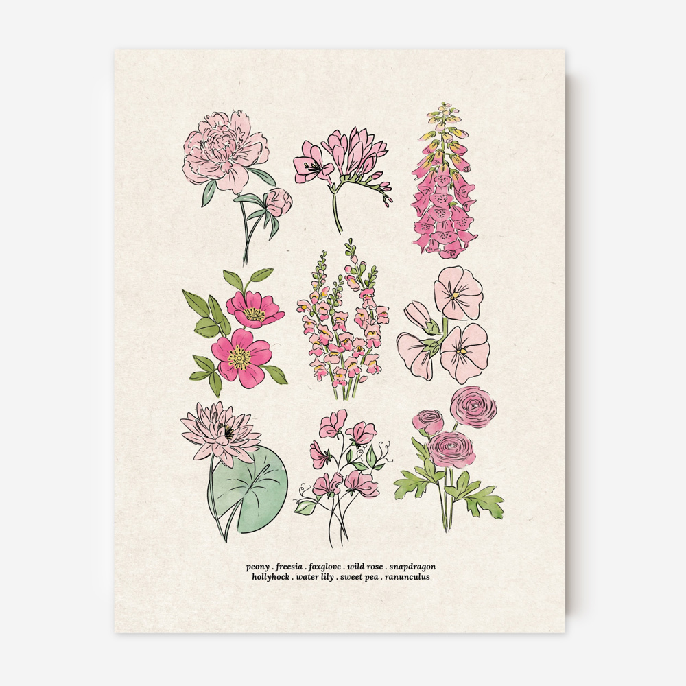 Flower Chart Art Prints | Unframed Floral Illustrations