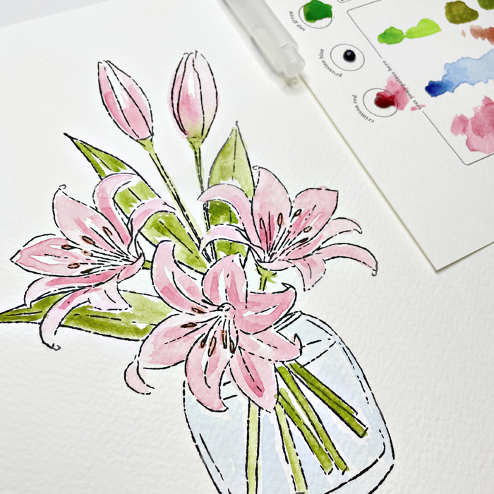 Pink Lily Bouquet Watercolor Paint Kit | Just Add Water, All In One Art Set